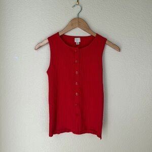 A New Day Red Ribbed Button Front Tank Top Size Small